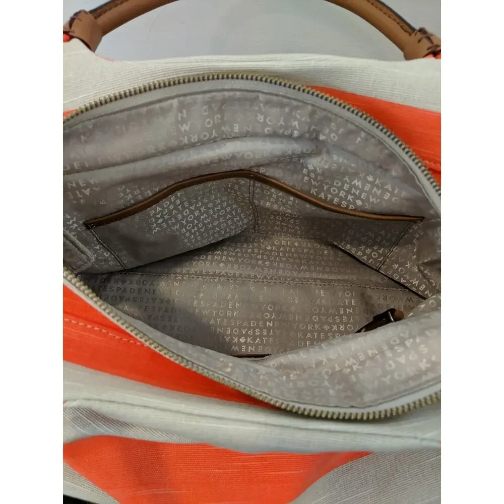 Kate Spade Jubilee Stripe Stevie Shoulder Bag Orange/Khaki Canvas EUC